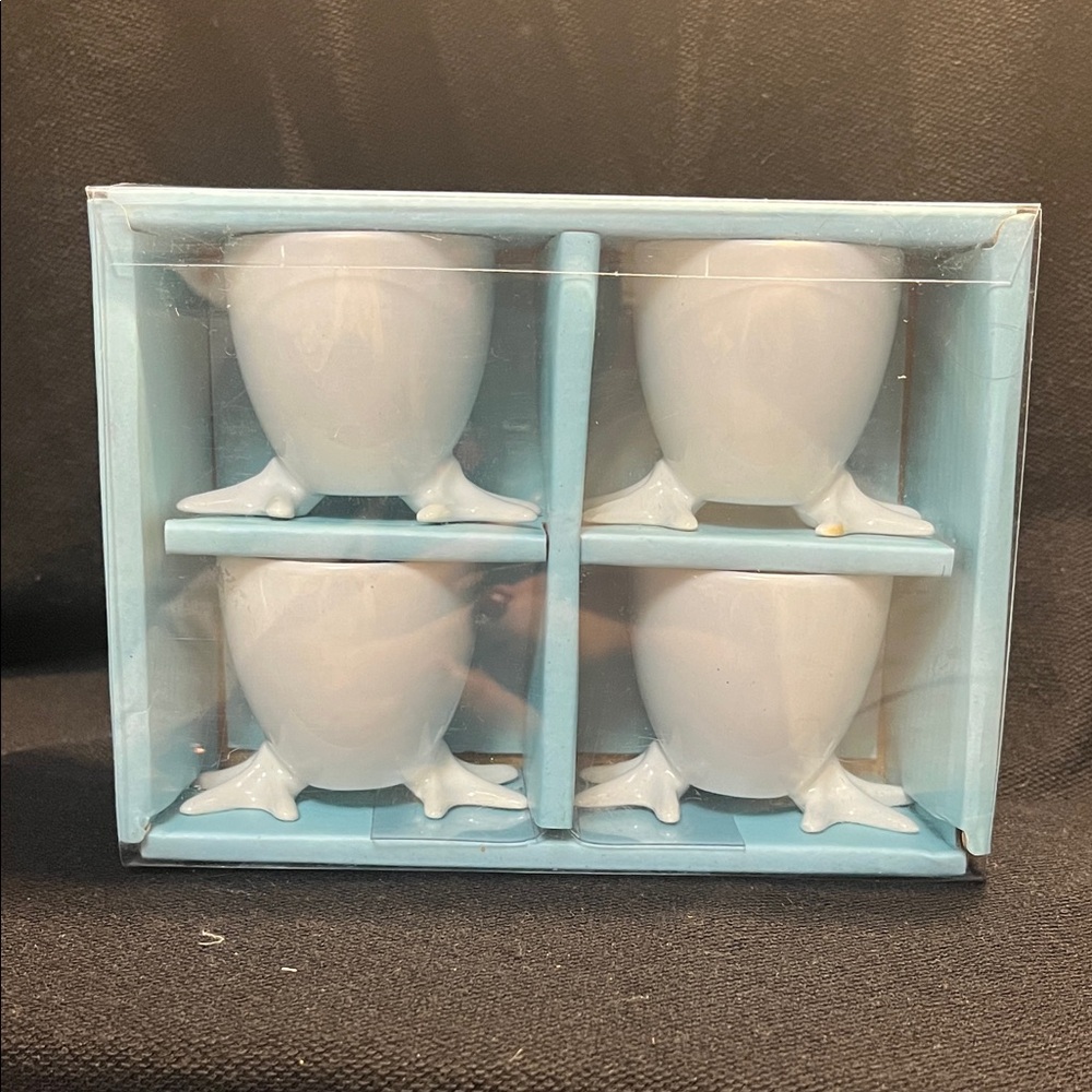 BIA Set of Four White Egg Cups with Chicken Feet